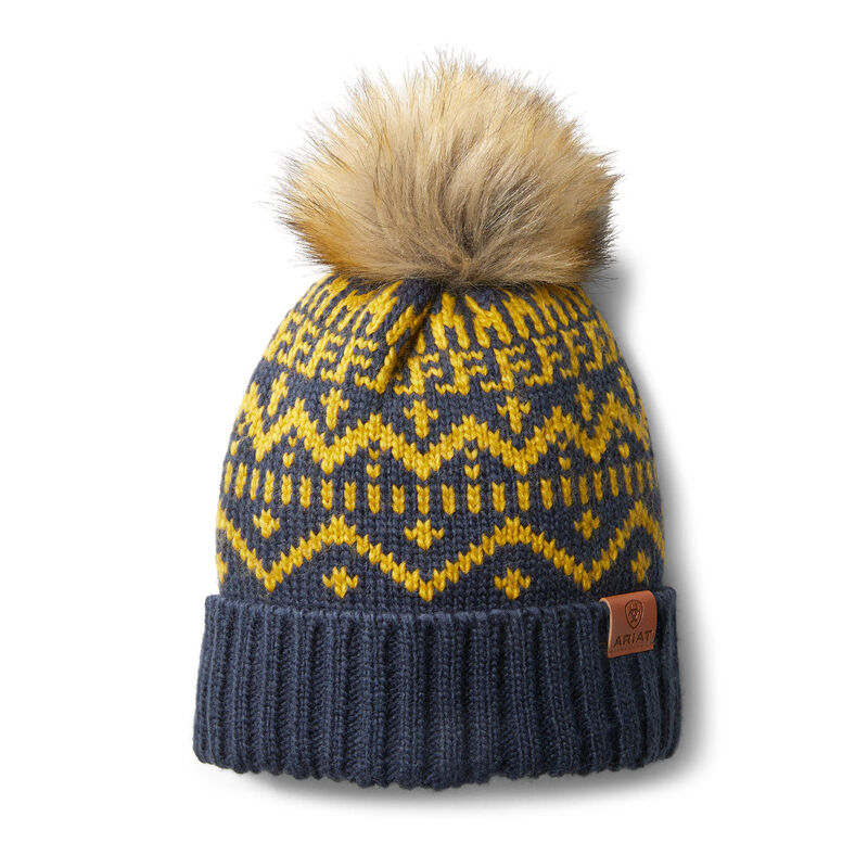 Berretti Donna Ariat Aztec Beanie Blu Marino Gialle | QBFPC27