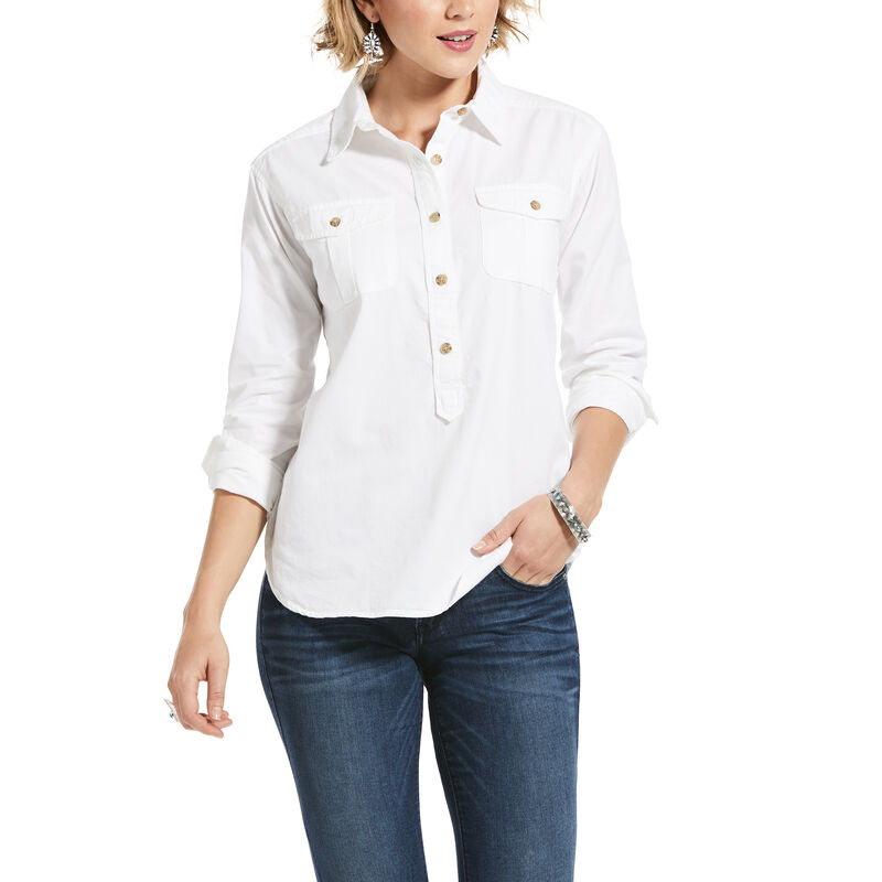 Camicie Donna Ariat Washed Twill Popover Bianche | B9ZC495