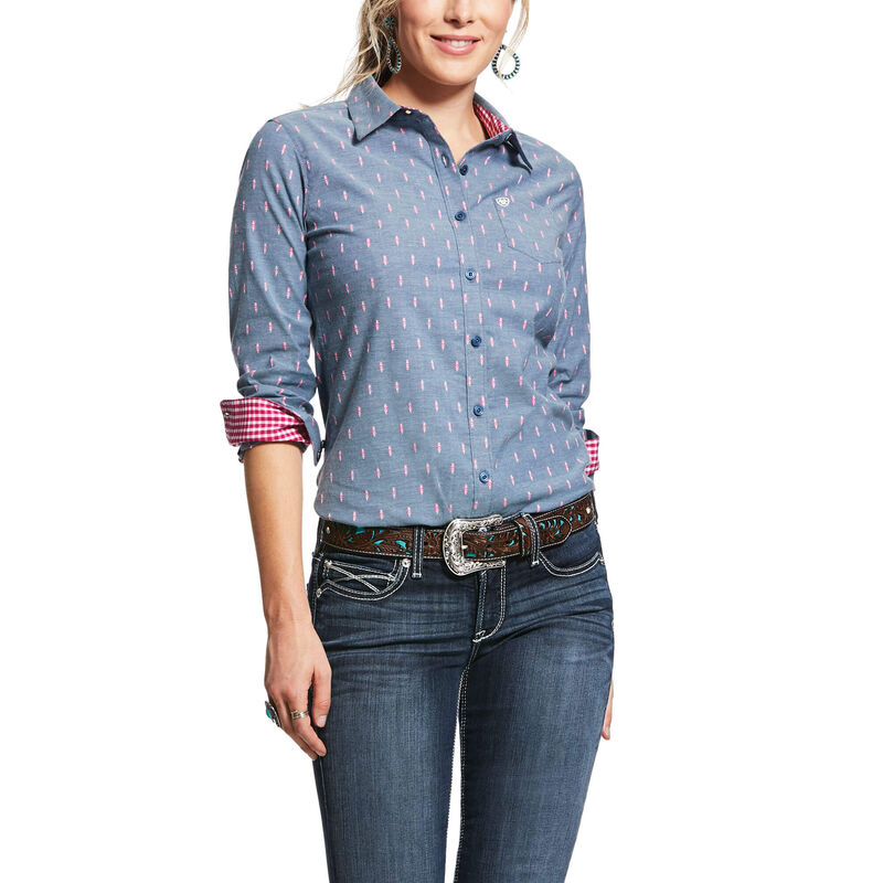 Camicie Donna Ariat Wrinkle Resist Kirby Stretch Blu | 41IAEQW