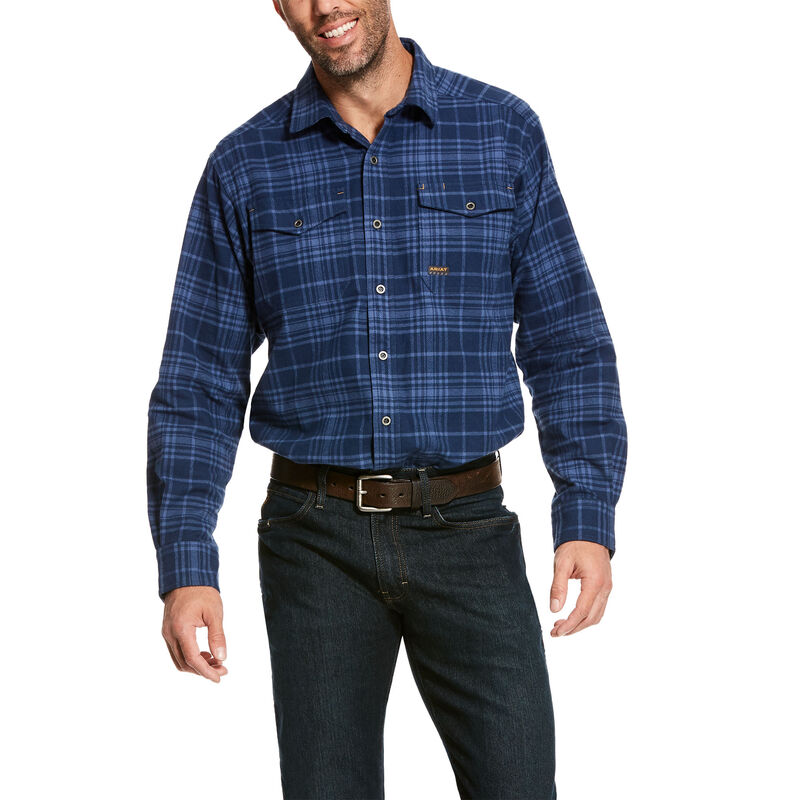 Camicie Uomo Ariat Rebar Heavyweight Flannel Classiche Fit Blu Marino | 9ZRFVEY