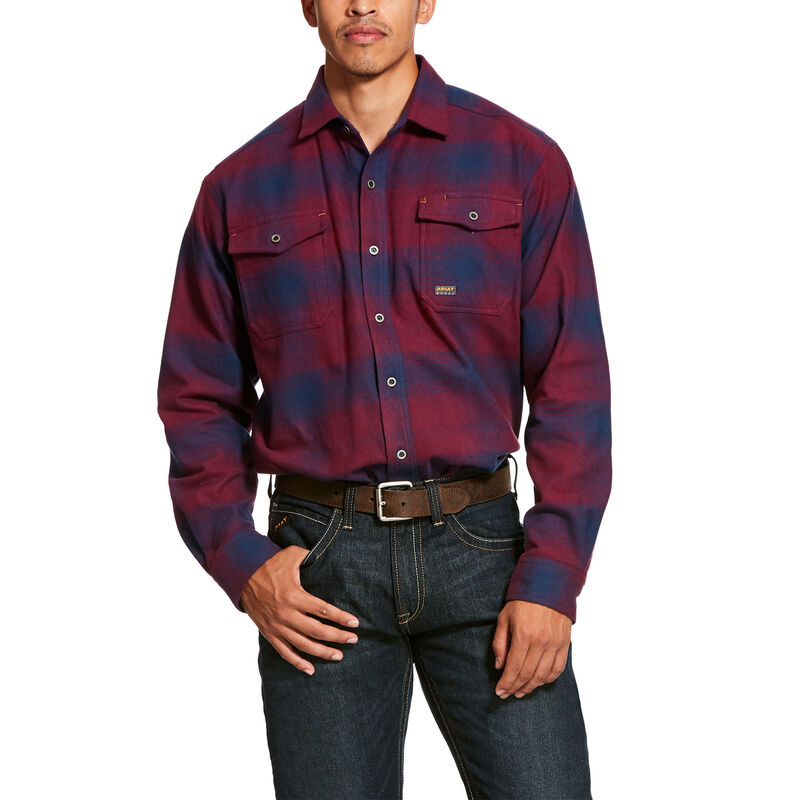 Camicie Uomo Ariat Rebar Heavyweight Flannel Classiche Fit Bordeaux | ROBDOLU