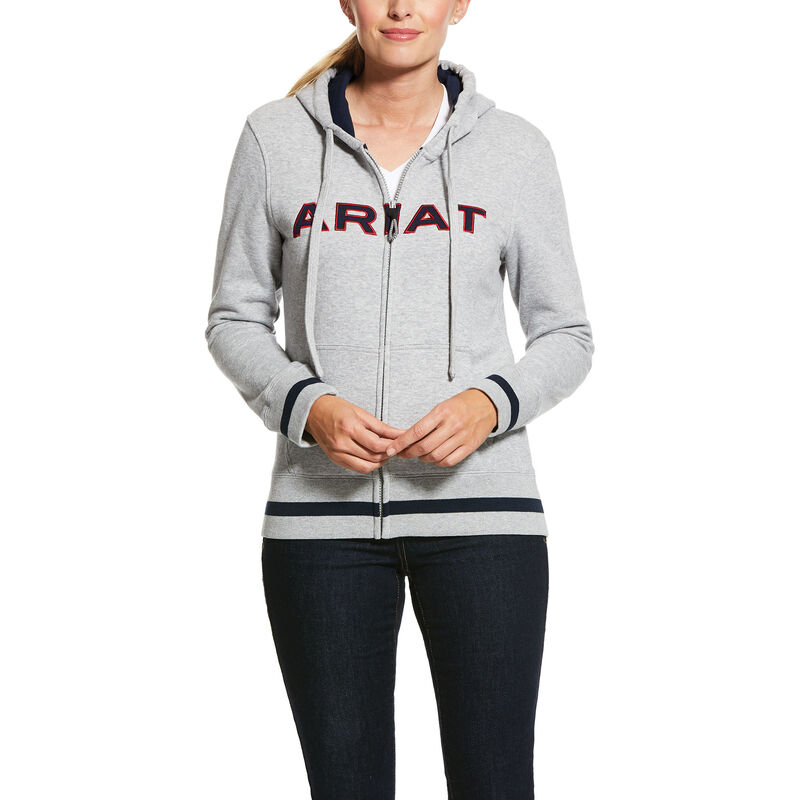 FelpaConCappuccio Donna Ariat Logo Full Zip Grigie | 2V3Z33O