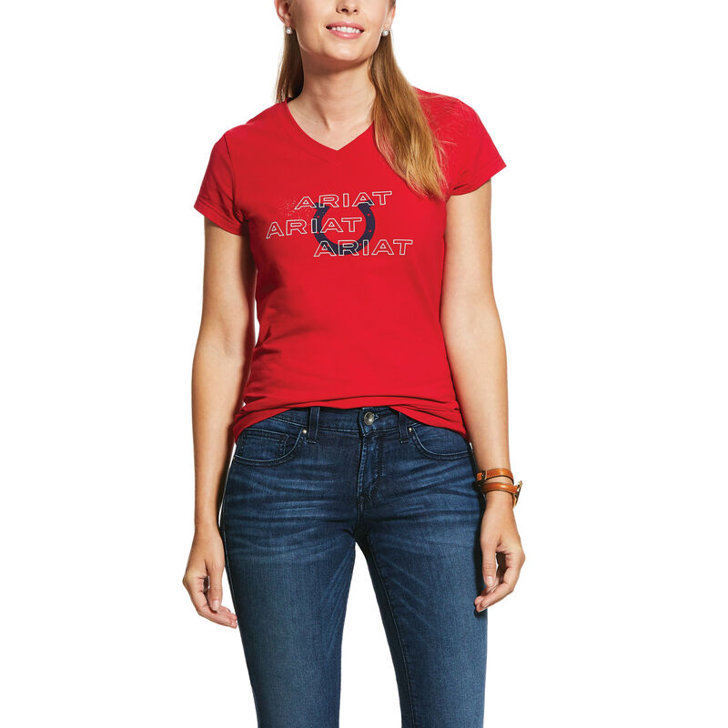 Magliette Donna Ariat Puff Print Logo Rosse | OUUHRL5