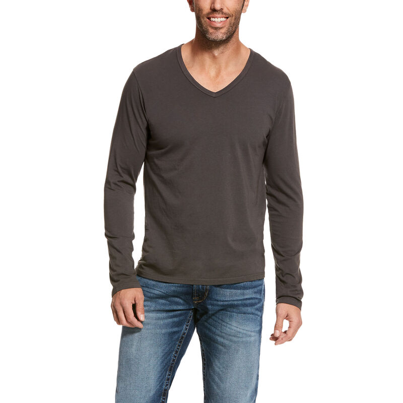 Magliette Uomo Ariat Long Sleeve V-neck Grigie Scuro | PGRZ83J