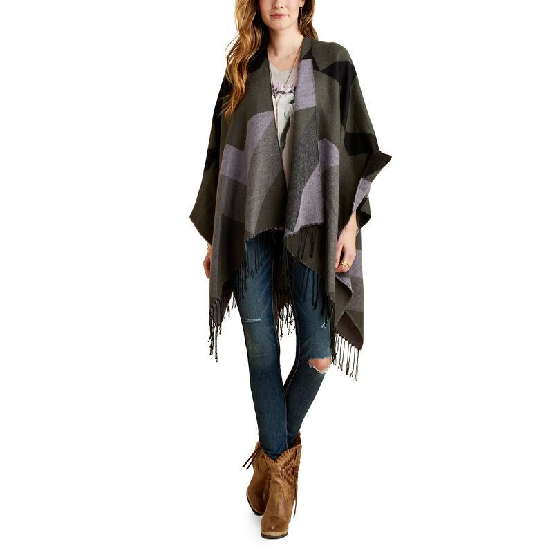 Sciarpe & Stole Donna Ariat Printed Fringe Poncho Nere | E61OV82