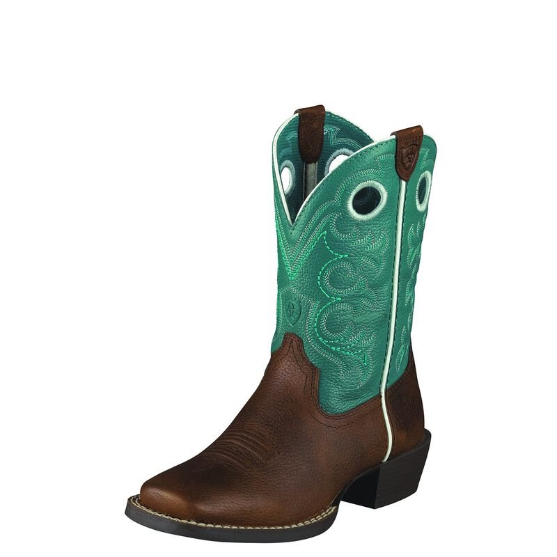 Stivali Cowboy Bambino Ariat Crossfire Marroni Verde Acqua | 5MU17FG