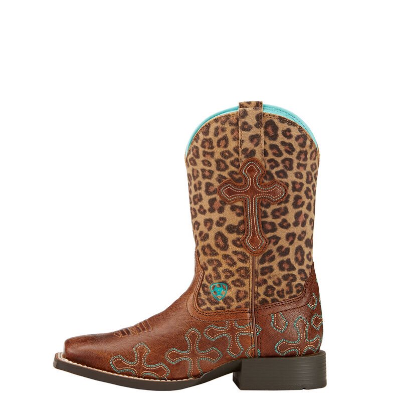 Stivali Cowboy Bambino Ariat Crossroads Marroni Leopardate | U3VVP0K