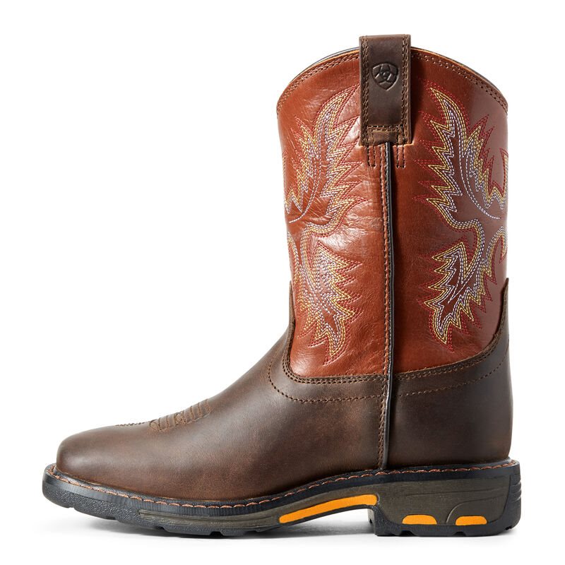 Stivali Cowboy Bambino Ariat WorkHog Larghe Square Punta Boots Marroni Scuro Rame | N17XCET