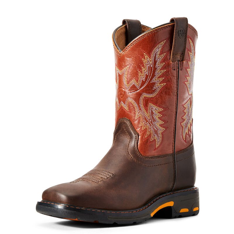 Stivali Cowboy Bambino Ariat WorkHog Larghe Square Punta Boots Marroni Scuro Rame | N17XCET