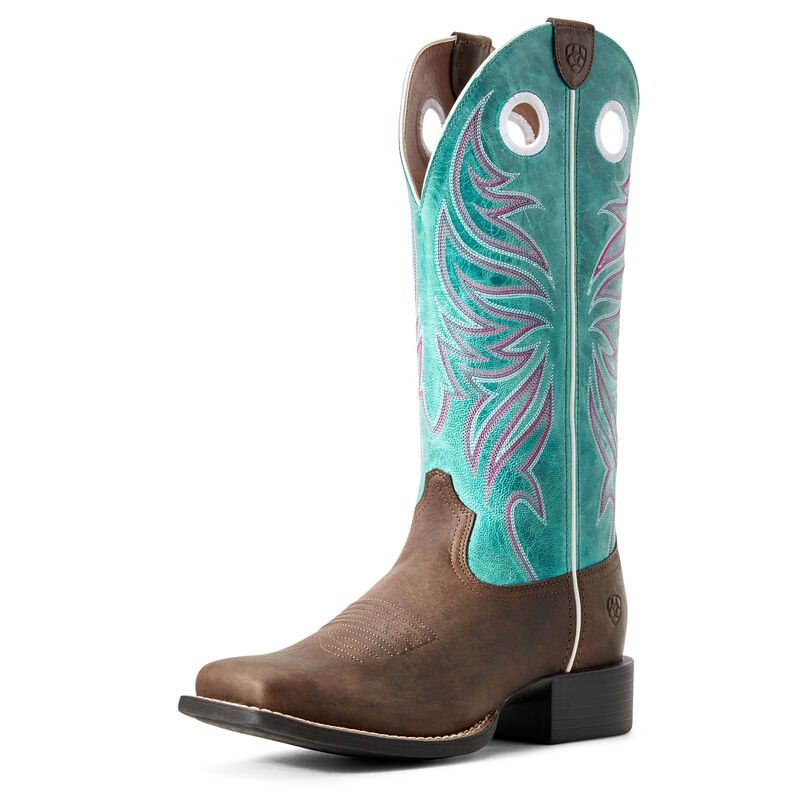 Stivali Da Cowgirl Donna Ariat Round Up Ryder Marroni Blu | A1F6MRV