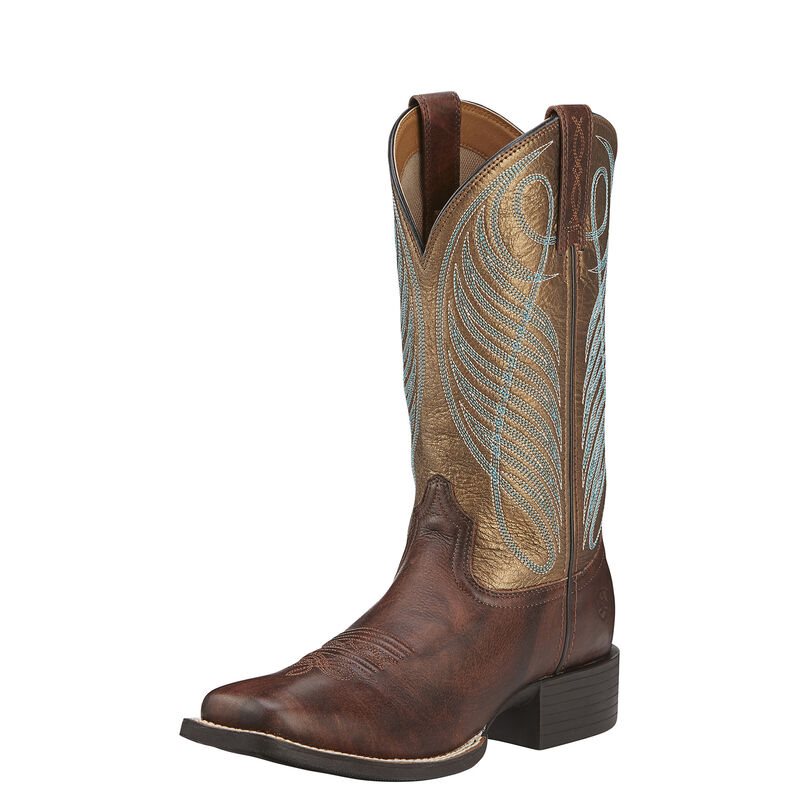 Stivali Da Cowgirl Donna Ariat Round Up Larghe Square Punta Marroni Scuro | QTDPNZB