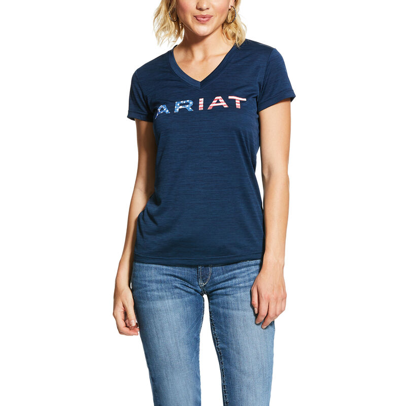 Top Donna Ariat Laguna Logo Top Blu Marino Corallo | 609G16M