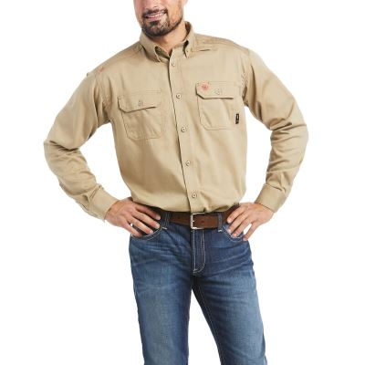 Camicia Da Lavoro Uomo Ariat FR Solid Shirts Khaki | Y8MXBK0