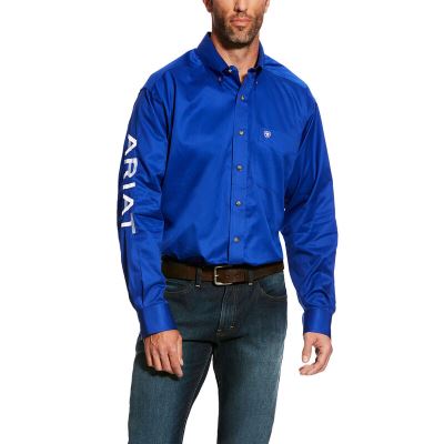 Camicie Uomo Ariat Team Logo Twill Classiche Fit Blu Bianche | A8BD2QH