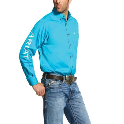 Camicie Uomo Ariat Team Logo Twill Classiche Fit Blu | VHQPHQN