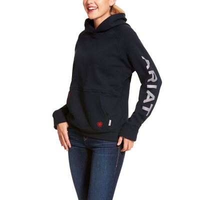 FelpaConCappuccio Donna Ariat FR Primo Fleece Logo Blu Marino | 1YE2N9Q