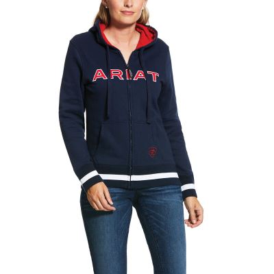 FelpaConCappuccio Donna Ariat Logo Full Zip Blu Marino Rosse | RUNK21X