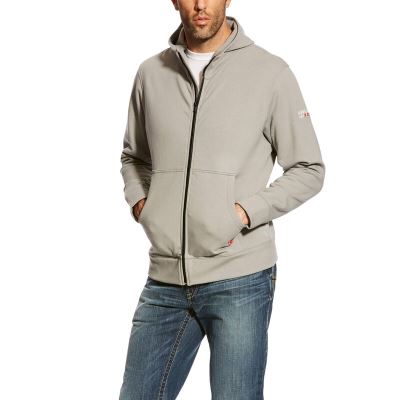 FelpaConCappuccio Uomo Ariat FR DuraStretch Full Zip Argento | 59A7WLL