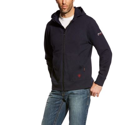 FelpaConCappuccio Uomo Ariat FR DuraStretch Full Zip Blu Marino | PXLX80Z