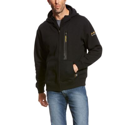 FelpaConCappuccio Uomo Ariat Rebar Workman Full Zip Nere | TQQHI16