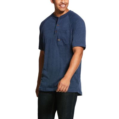 Henley Uomo Ariat Rebar Cotone Strong Henley Top Blu Marino Corallo | 005F29W