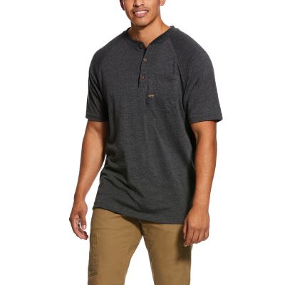 Henley Uomo Ariat Rebar Cotone Strong Henley Top Grigie Profondo | 5V3FEKL