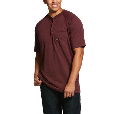 Henley Uomo Ariat Rebar Cotone Strong Henley Top Bordeaux Scuro | RUFY9IB