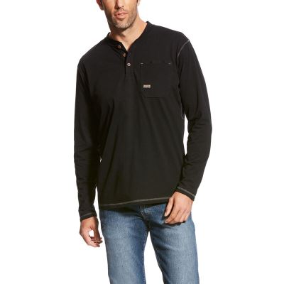 Henley Uomo Ariat Rebar Pocket Henley Top Nere | 3TLLPE4