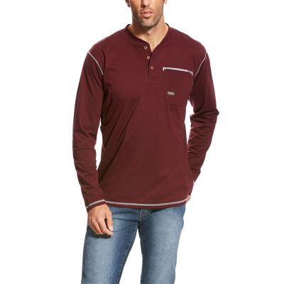 Henley Uomo Ariat Rebar Pocket Henley Top Rosa Grigie | GWKJ6GC