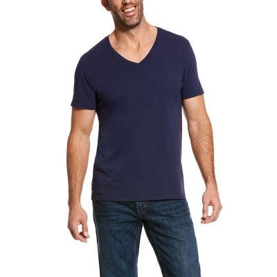 Magliette Uomo Ariat Corta Sleeve V-neck Blu Marino | V1WZ7FH