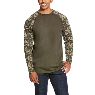 Magliette Uomo Ariat FR Baseball Verde Oliva Camouflage | E2738YV