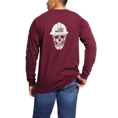 Magliette Uomo Ariat FR Roughneck Skull Logo Rosa Grigie | W1CP22S