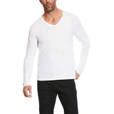 Magliette Uomo Ariat Long Sleeve V-neck Bianche | K8VZ333