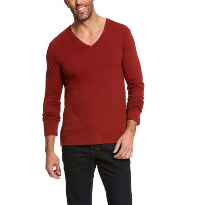 Magliette Uomo Ariat Long Sleeve V-neck Rosse | TS7JUBS