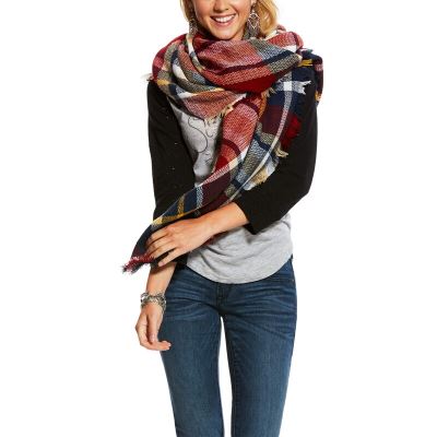 Sciarpe & Stole Donna Ariat Plaid Blanket Scarves Blu Marino | 6SM8QYI