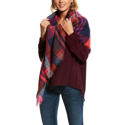 Sciarpe & Stole Donna Ariat Plaid Blanket Scarves Rosa Blu Marino | CTLA6KK