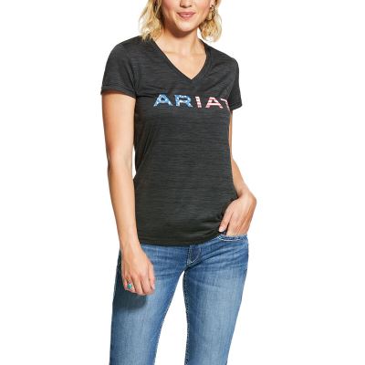 Top Donna Ariat Laguna Logo Top Grigie Profondo | YYMS5YB